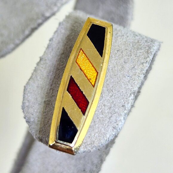 Vintage Men's Gold Finish Black Yellow Red Modern Style Bar Lapel Suit Pin - Picture 2 of 7